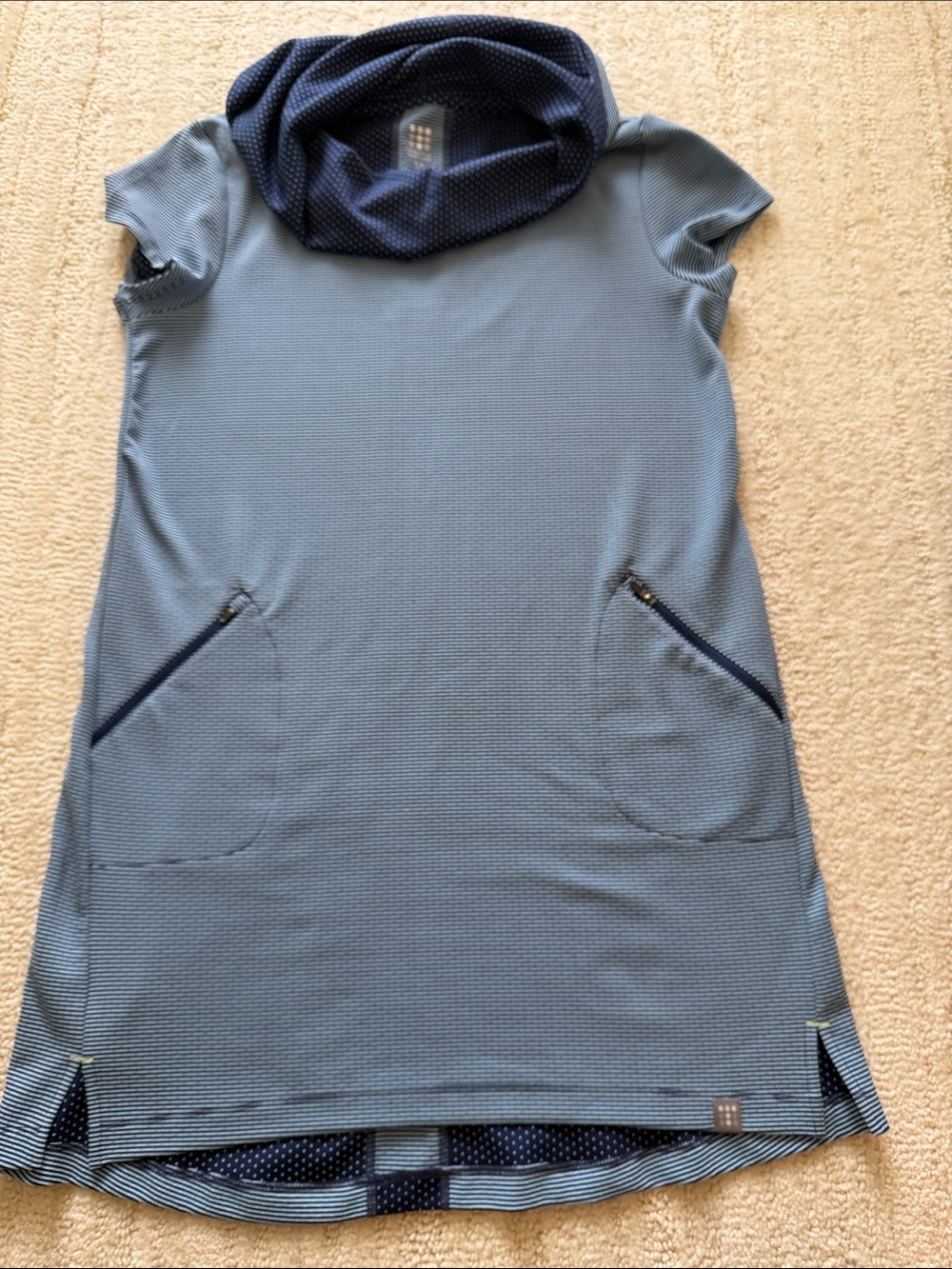 Title Nine Blue Short-Sleeve Midi Dress with Cowl Neck